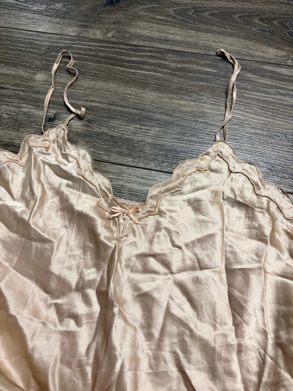 70s/80s European Vintage 100% Silk Cami Top w Lace Trim (Cream/Tan) Size S/M - Picture 7 of 9